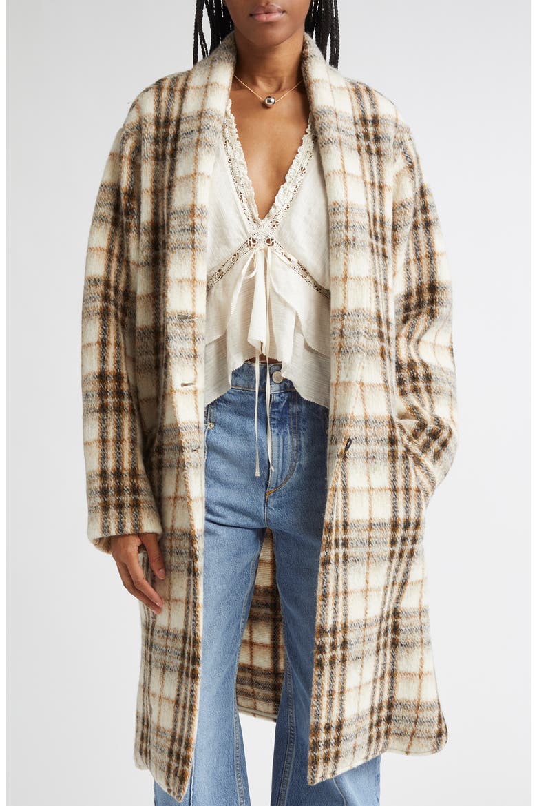 Gabriel Plaid Wool Blend Coat, Main, color, ECRU