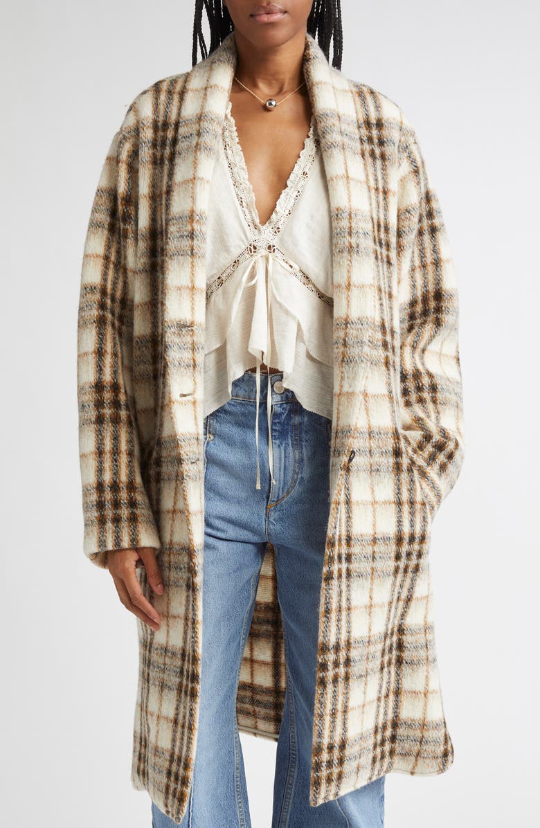 Isabel Marant Étoile Gabriel Plaid Wool Blend Coat, Main, color, Ecru