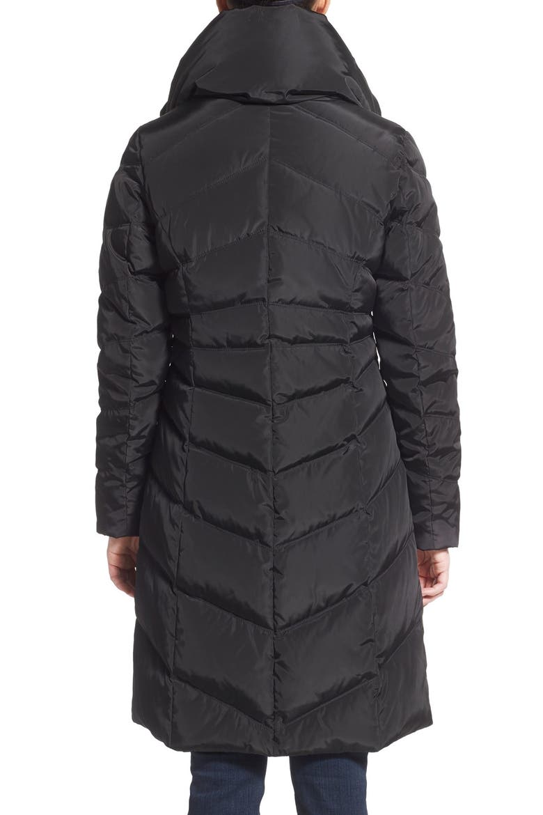 Knit Trim Down & Feather Fill Coat, Alternate, color, BLACK