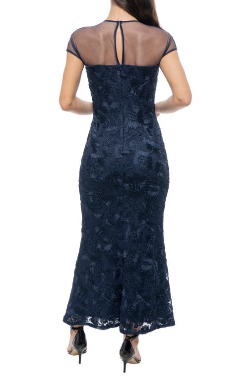 Marina Cap Sleeve Floral Gown In Navy