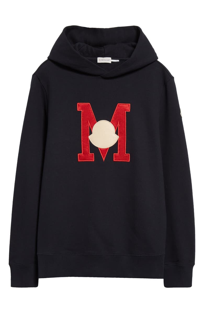Moncler Monogram Embroidered Logo Patch Hoodie, Alternate, color, 