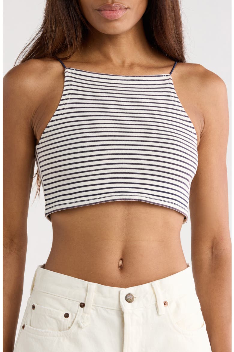 Stripe Cotton Crop Tank, Main, color, NAVY ECRU NARROW STRIPE BLUE