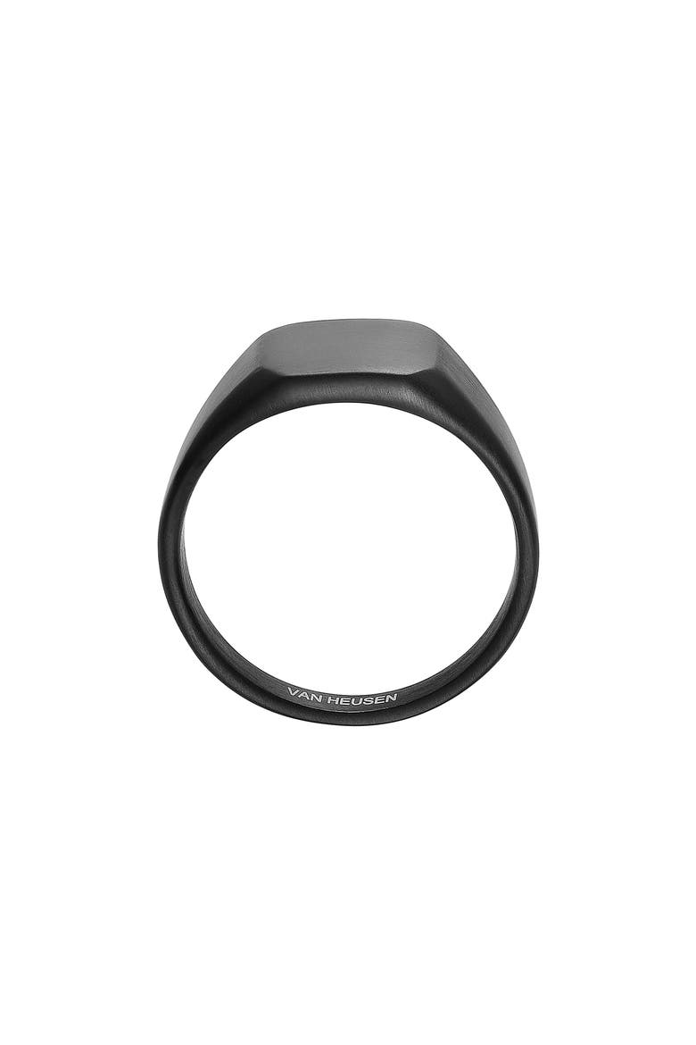 Men's Black Stainless Steel Signet Ring, Alternate, color, BLACK