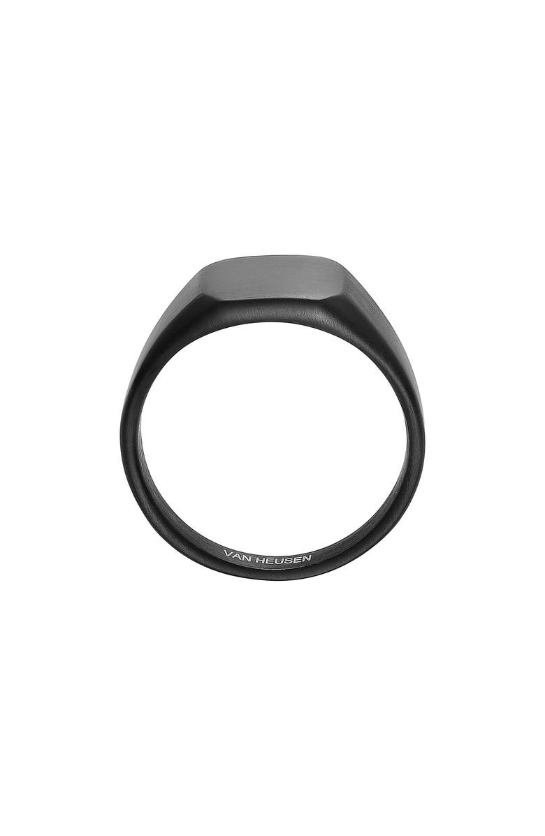VAN HEUSEN Men's Black Stainless Steel Signet Ring, Alternate, color, Black