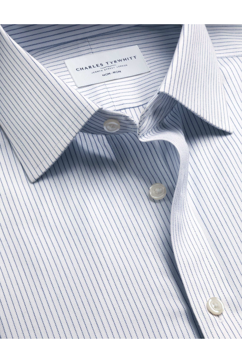 Non-Iron Twill Fine Stripe Shirt, Alternate, color, Indigo Blue