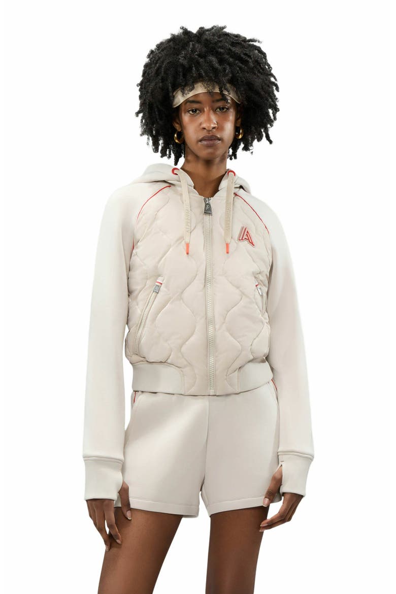 Women's Sorlin Hybrid Insulated Bomber Jacket with Removable Hood, Main, color, Stone