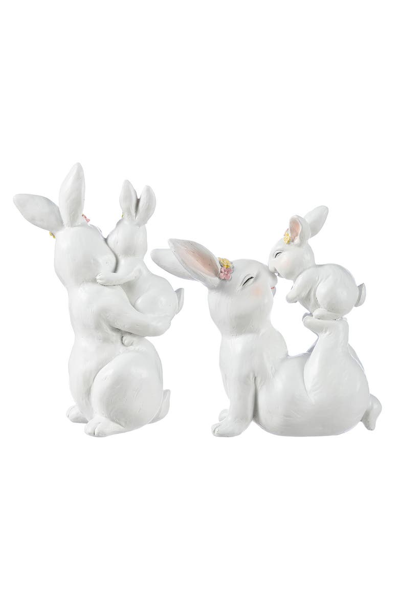 Set of 2 Easter Resin Bunny Mom and Baby Table Decor, Alternate, color, White