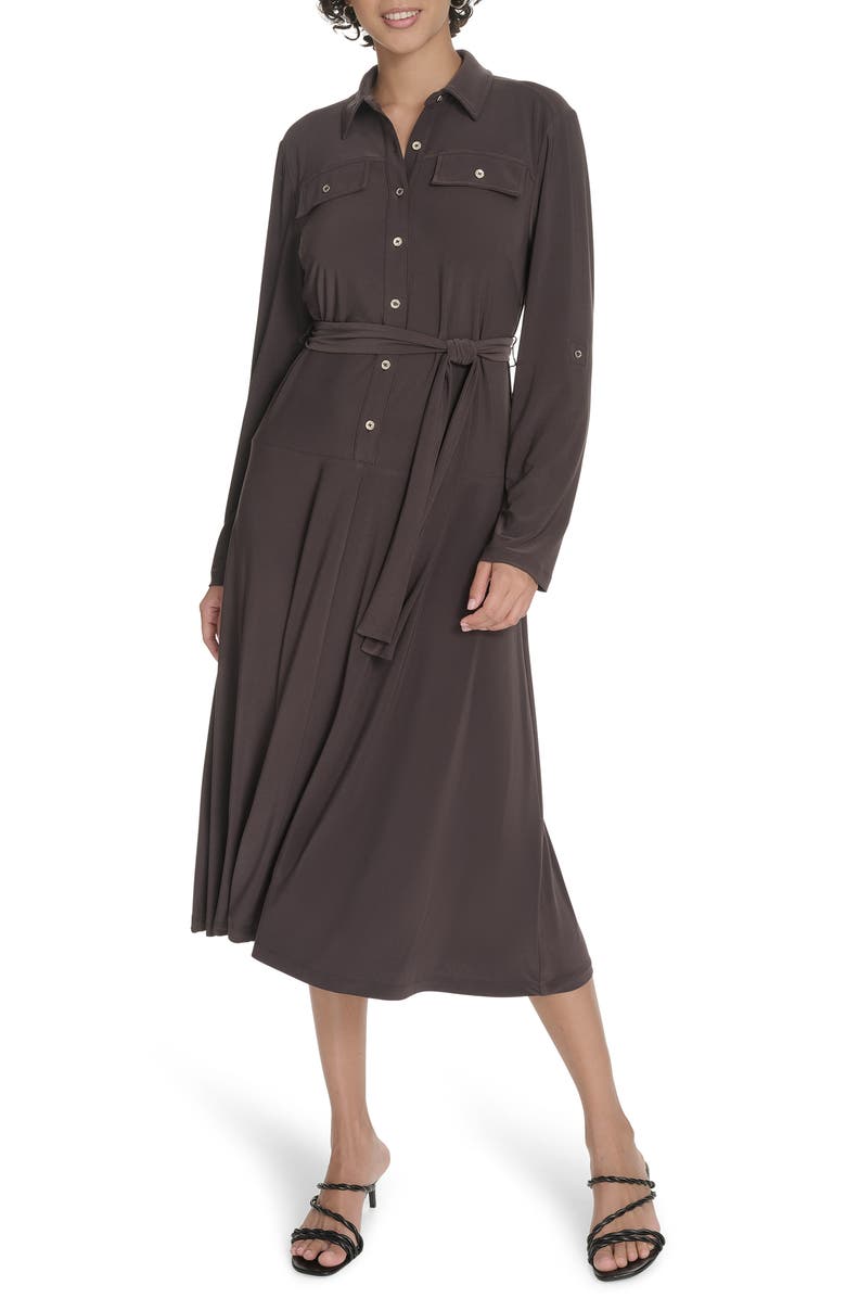 Tommy Hilfiger Roll Tab Sleeve Midi Dress, Alternate, color, Mink