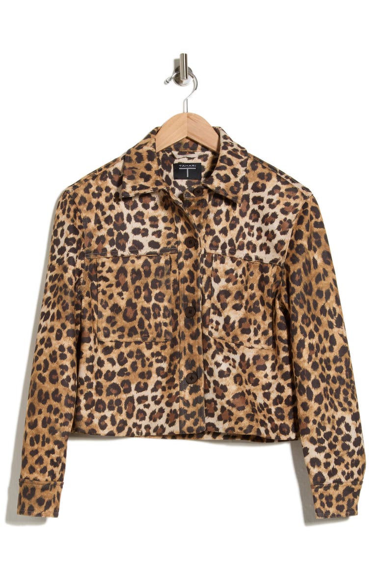 T Tahari Crop Faux Suede Jacket, Alternate, color, Cheetah Print