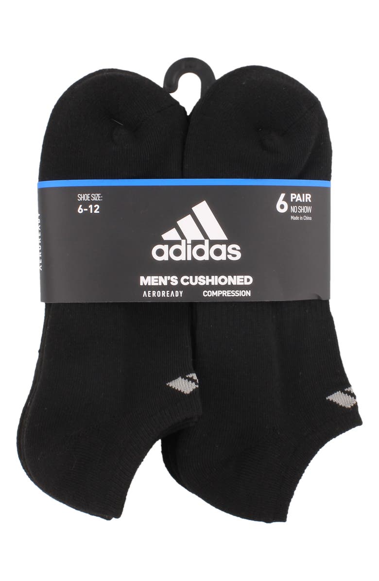 adidas 6-Pack Athletic Cushioned Ankle Socks, Alternate, color, Black/ Aluminum 2