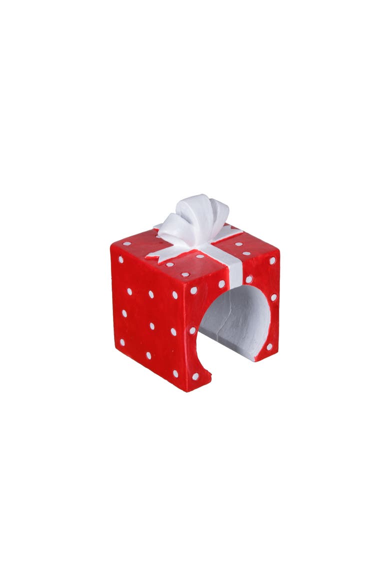 Dotted Present Napkin Rings Set of 4, Alternate, color, Red