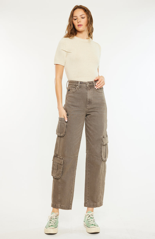 Kancan Vale High Rise Slim Balloon Fit Jeans In Brown