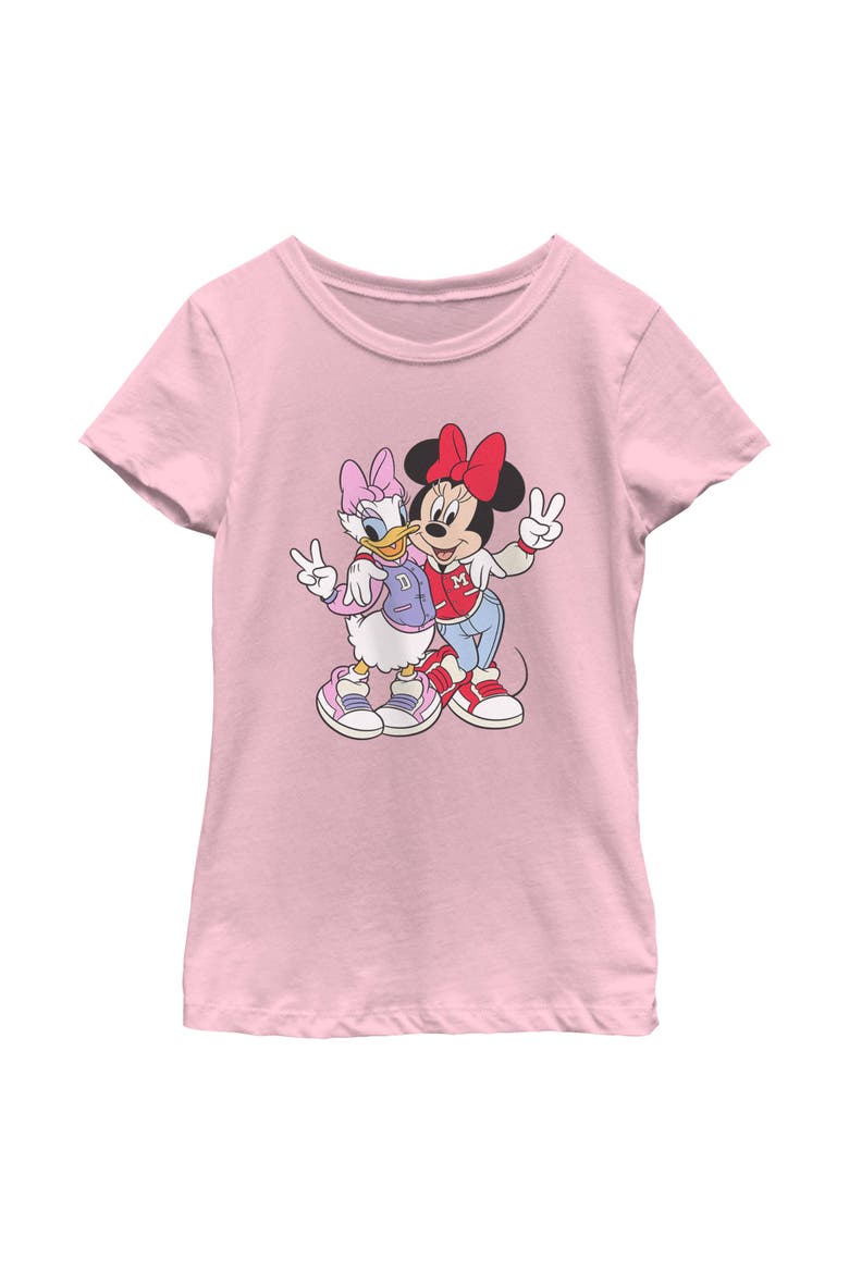 Girl's Mickey & Friends Collegiate Minnie and Daisy  Graphic T-Shirt, Main, color, Light Pink