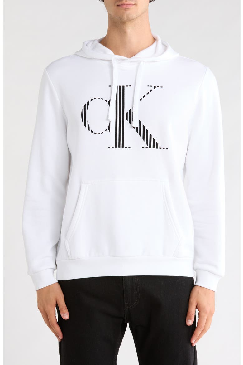 Monogram Pullover Fleece Hoodie, Main, color, BRIGHT WHITE