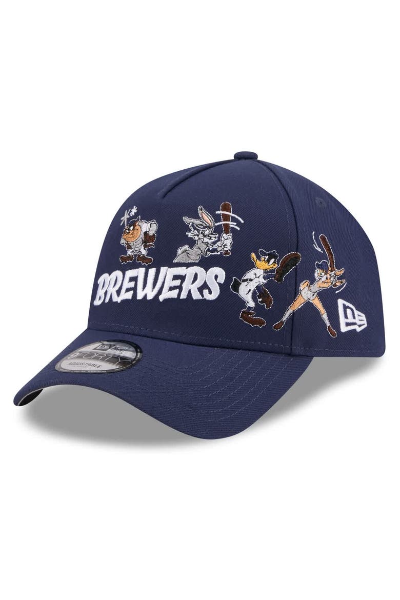 Youth New Era Navy Milwaukee Brewers Looney Tunes A-Frame 9FORTY Adjustable Hat, Alternate, color, Navy