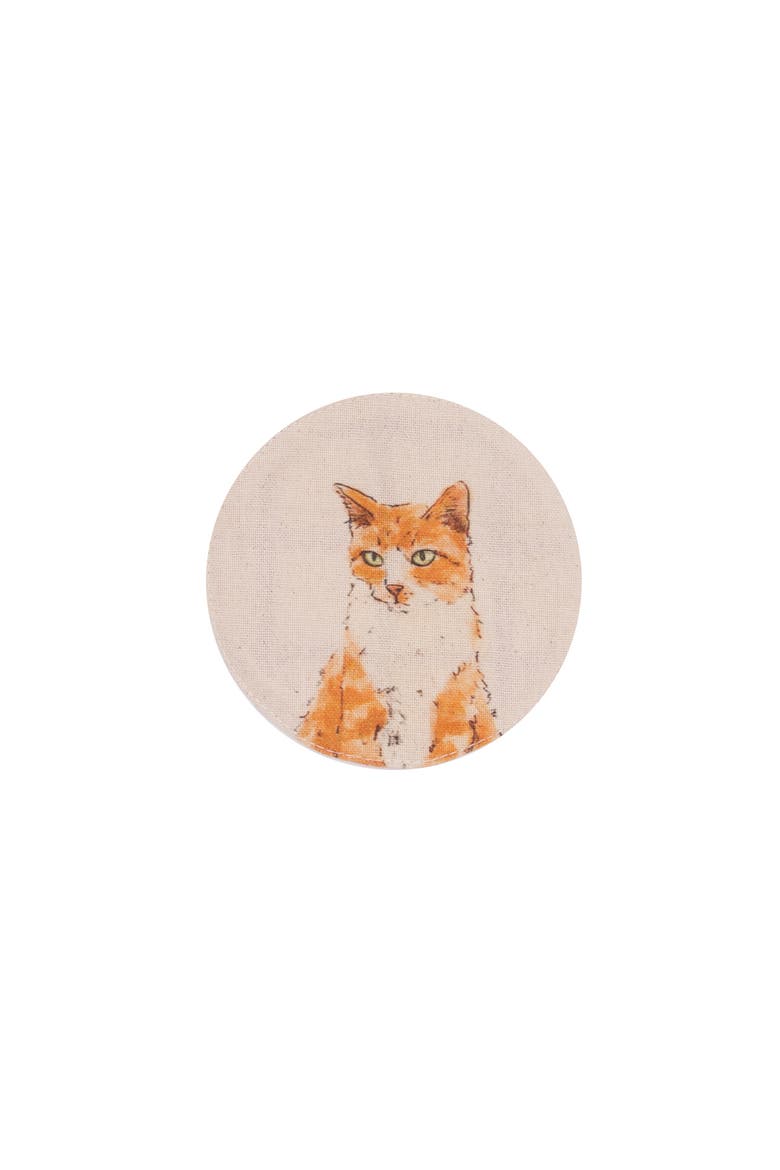 Vintage Cats Pet Cotton Set of 4 Drink Coasters 4", Alternate, color, Brown