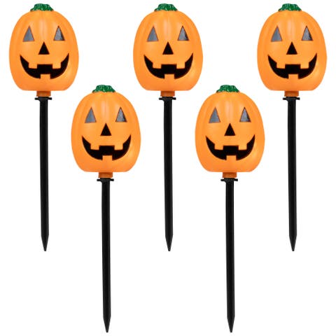 Lighted Jack-O-Lantern Halloween Outdoor Pathway Markers - 24" - Orange - Set of 5