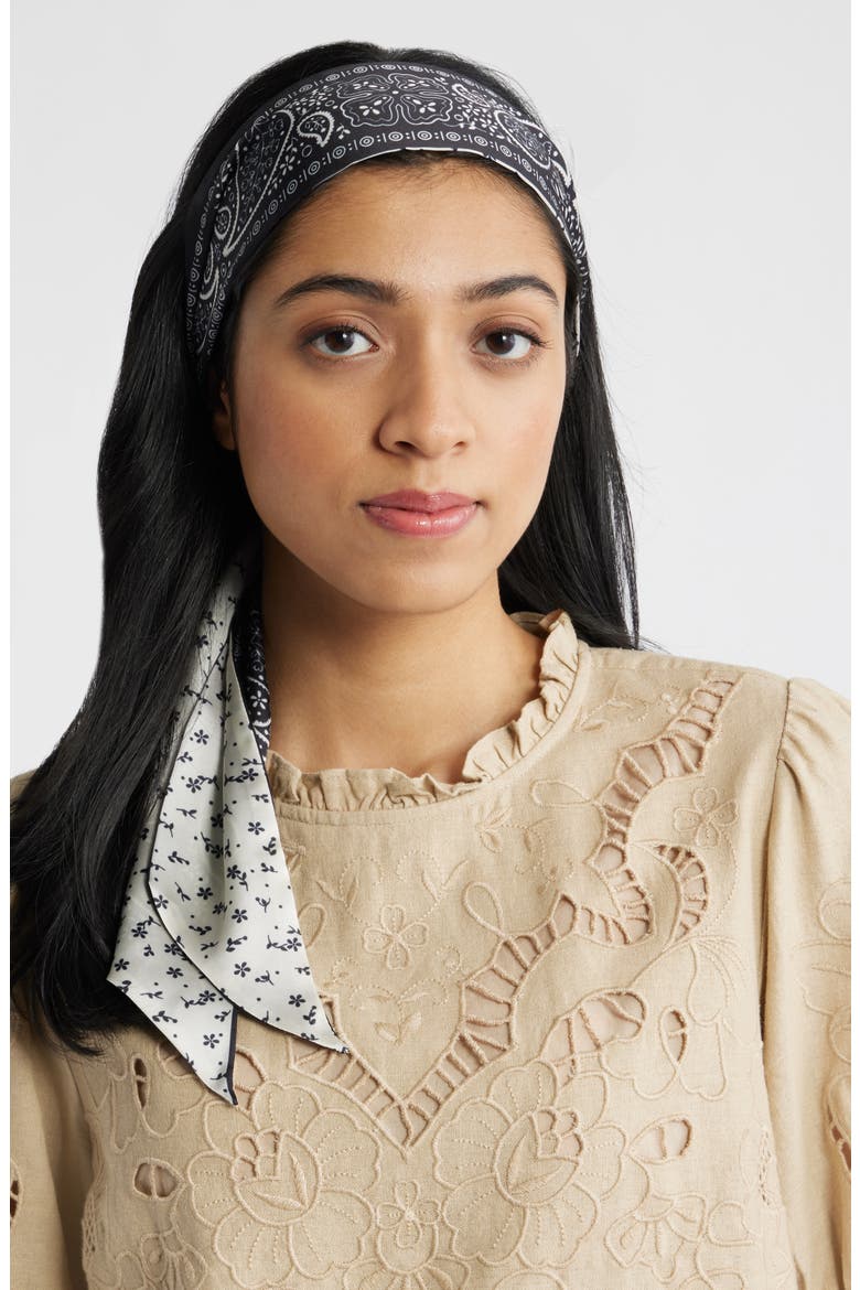 Assorted 2-Pack Satin Skinny Scarves, Alternate, color, BLACK BANDANA