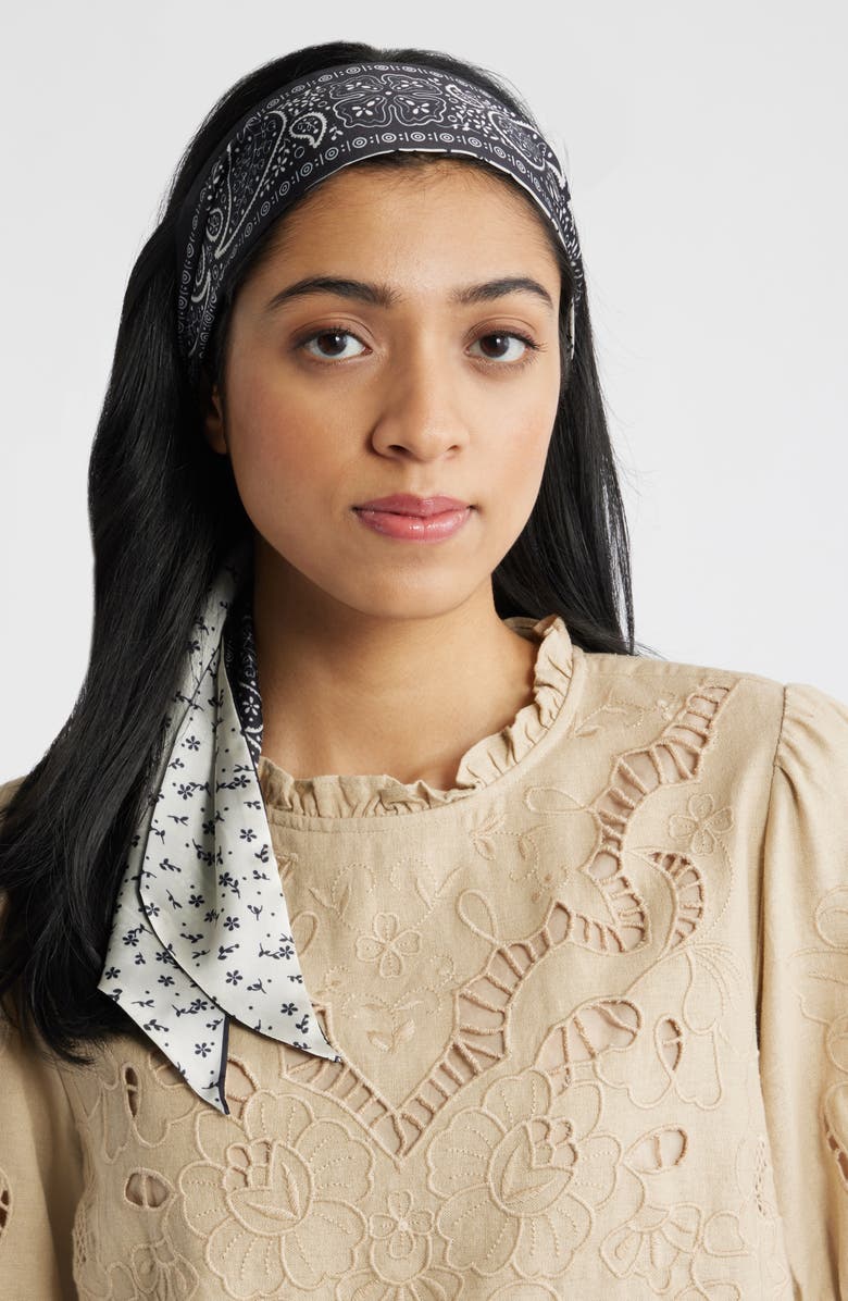 Treasure & Bond Assorted 2-Pack Satin Skinny Scarves, Alternate, color, Black Bandana