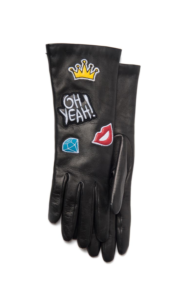 Portolano Leather gloves with patches, Main, color, Black
