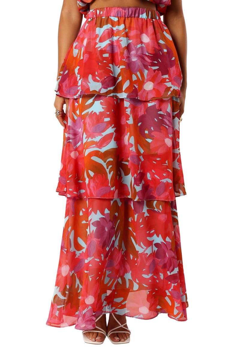 Blaise Floral Print Tiered Ruffle Skirt, Main, color, PINK AZALEA