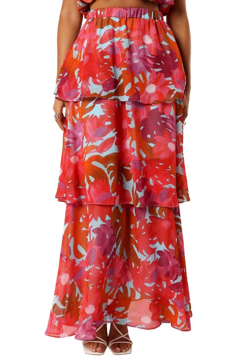 Blaise Floral Print Tiered Ruffle Skirt