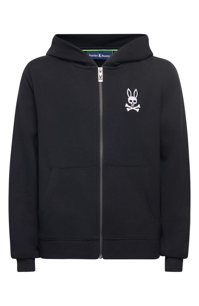 Psycho Bunny Kids' Timothy 4K Bunny Embroidered Full Zip French Terry Hoodie, Main, color, Black
