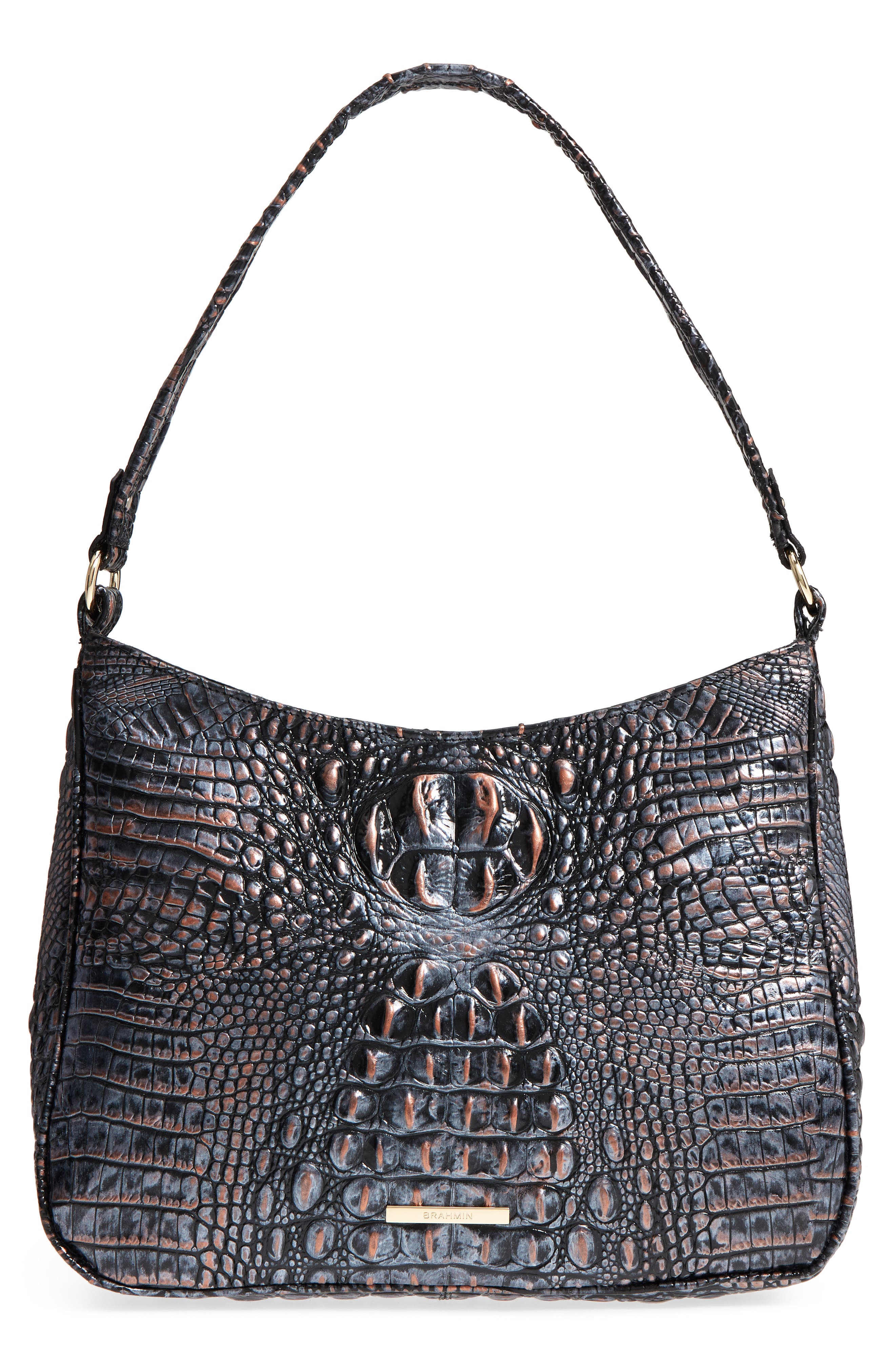 Brahmin Nadia Croc Embossed Leather Shoulder Bag, Main, color, 
