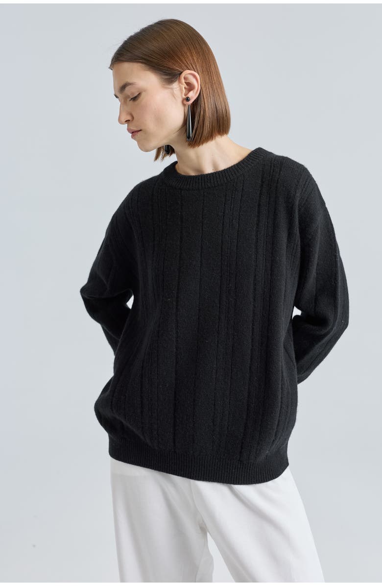 Almina Concept Ribbed Wool Crewneck Sweater, Alternate, color, Black
