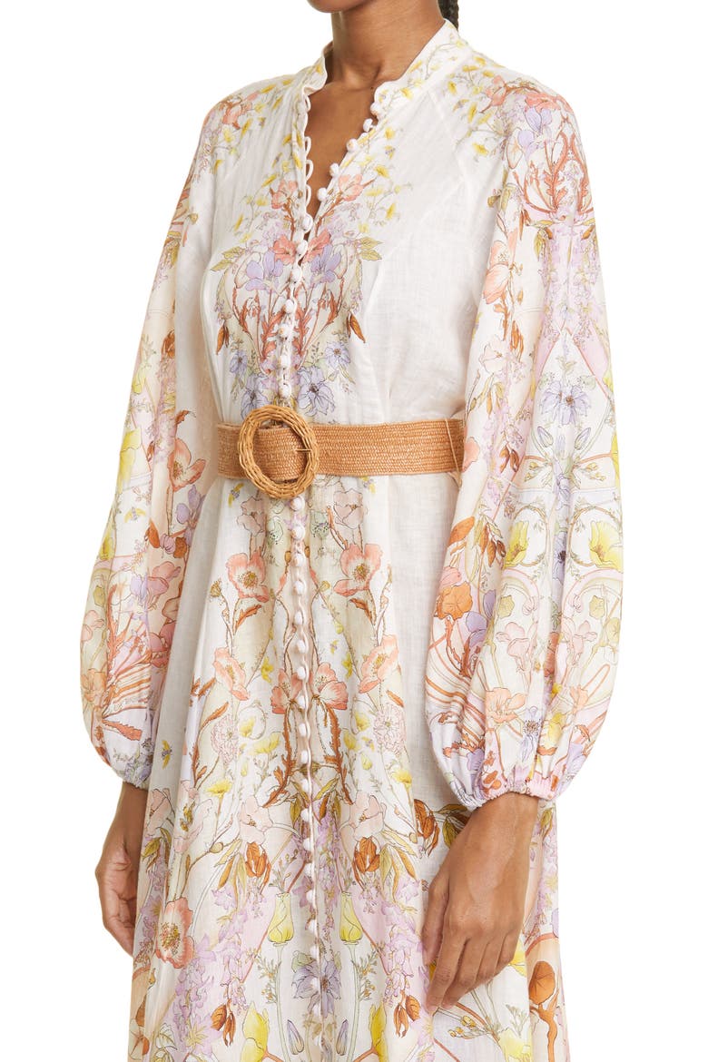 Floral Swirl Print Long Sleeve Linen Shirtdress, Alternate, color, FLORAL SWIRL