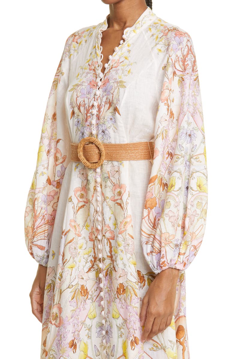 Zimmermann Floral Swirl Print Long Sleeve Linen Shirtdress, Alternate, color, 