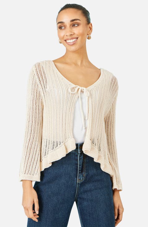 Tie Front Pointelle Cardigan