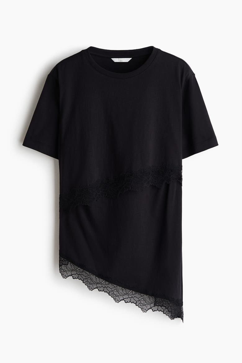 Mama Lace-Trimmed Nursing T-Shirt, Alternate, color, Black