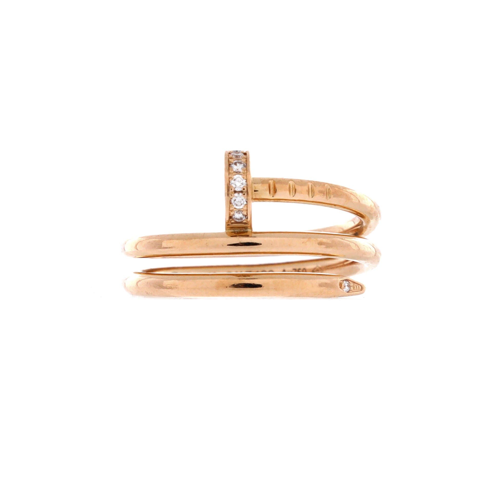 Pre-Owned Cartier Juste un Clou Double Ring 18K Rose Gold and Diamonds ...