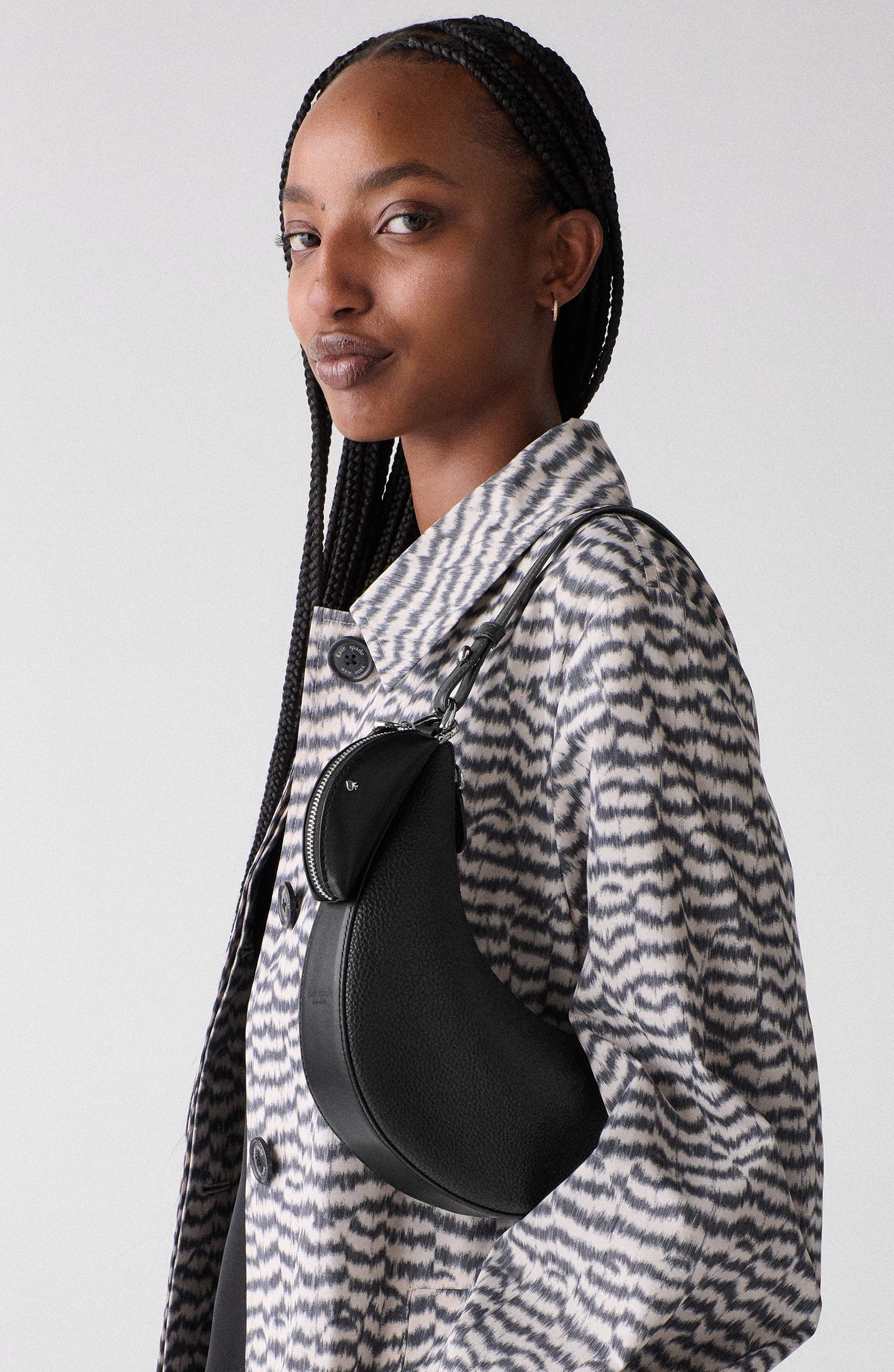 Kate Spade New York mini duo pebble leather crossbody bag, Alternate, color, Black/ Silver