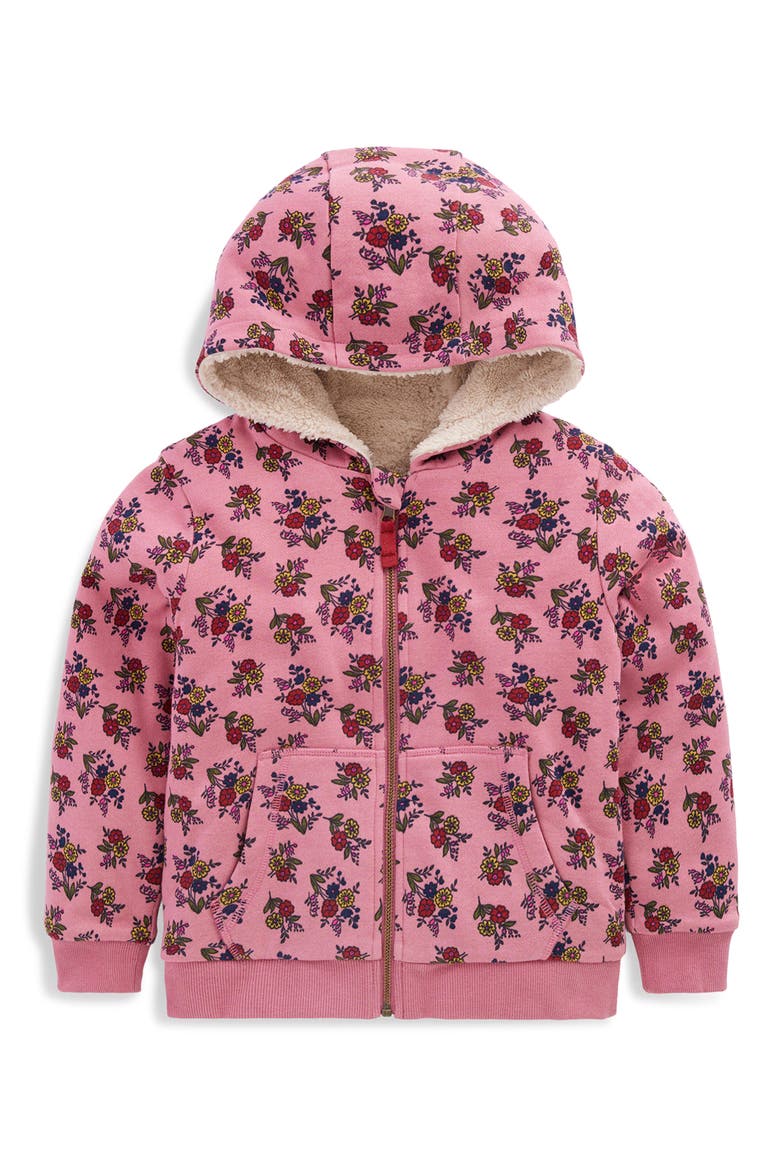 Kids' Reversible Borg Hoodie, Main, color, FORMICA PINK FLORAL BUNCHES