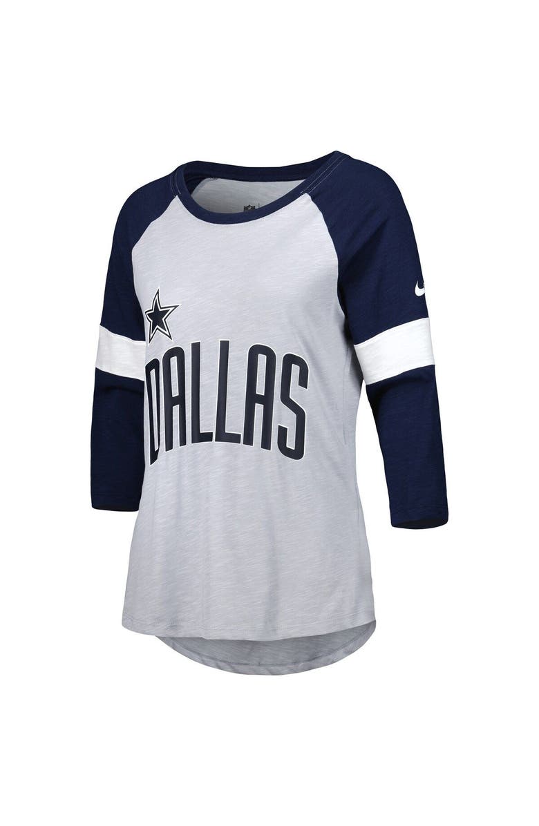 Nike Women's Nike Dallas Cowboys Heather Gray/Navy Football Pride Raglan 3/4-Sleeve T-Shirt, Alternate, color, Heather Gray