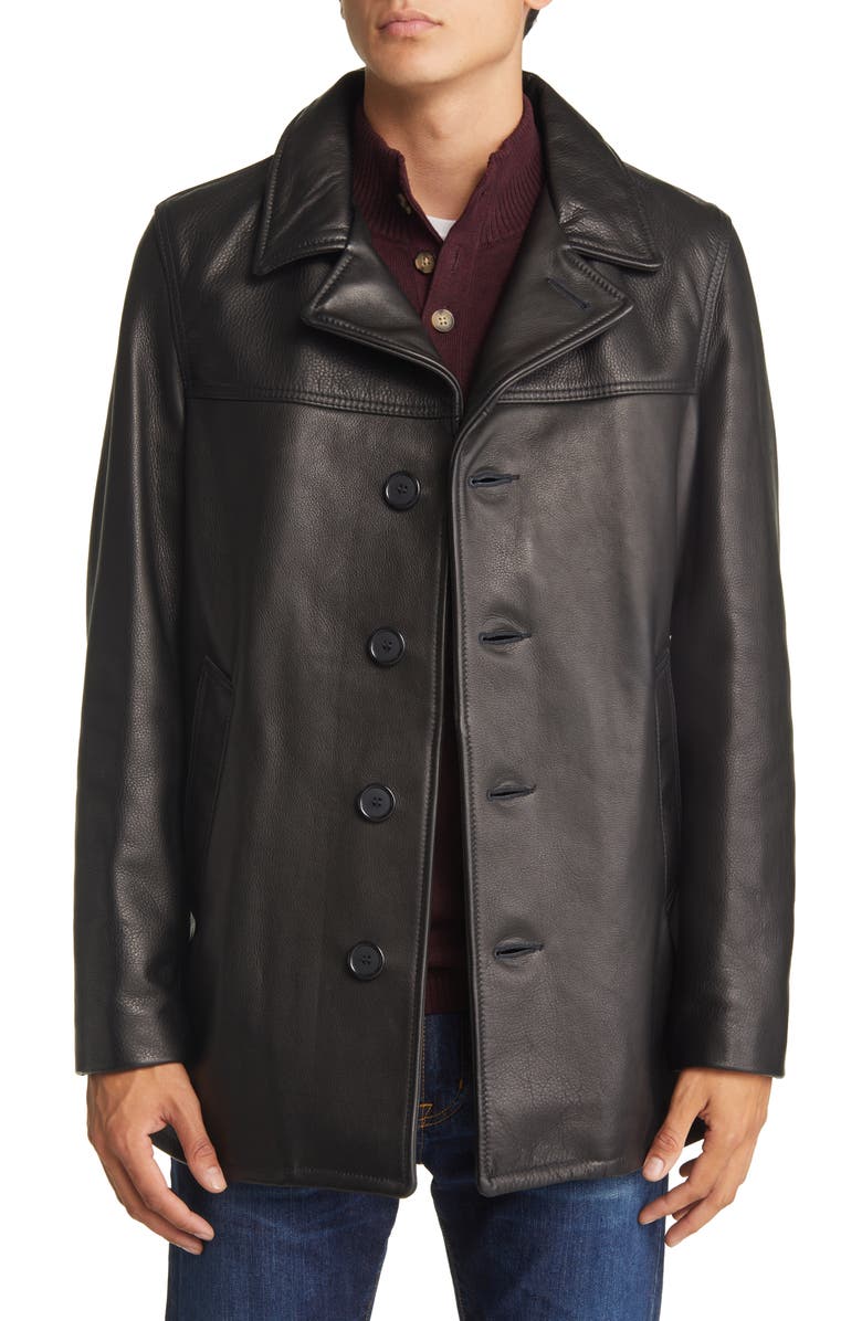 Schott NYC Cowhide Leather Car Coat, Main, color, 