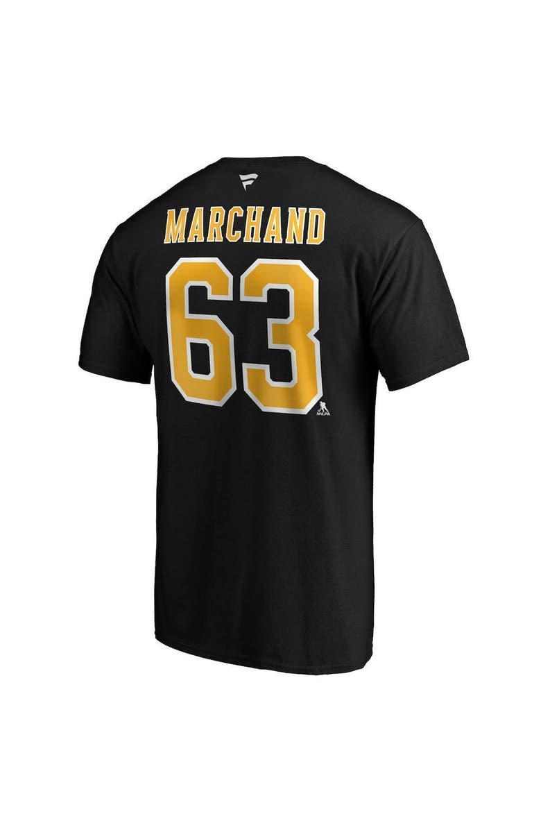 FANATICS Men's Fanatics Branded Brad Marchand Black Boston Bruins Team Authentic Stack Name & Number T-Shirt, Alternate, color,