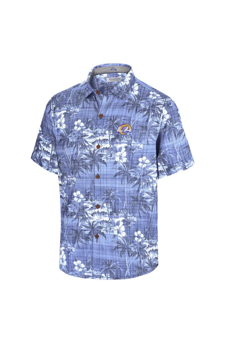 Men's Tommy Bahama Powder Blue Los Angeles Rams Coconut Point Isla Palmetta Camp Button-Up Shirt, Alternate, color, Powder Blue