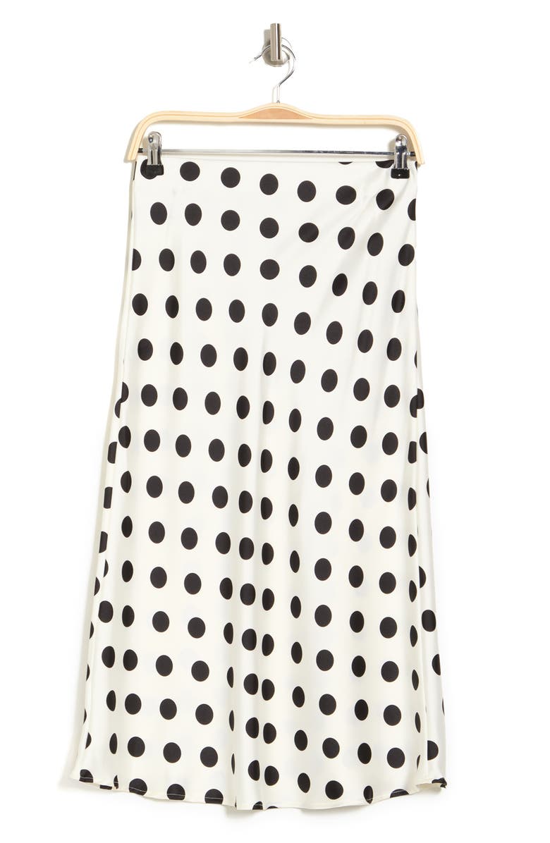 Renee C Polka Dot Satin Midi Skirt, Alternate, color, Ivory