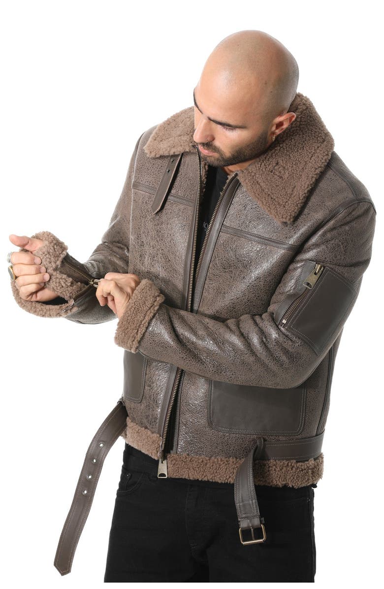 Furniq UK Samuel Textured Shearing Pilot Jacket, Alternate, color, Taupe Brown
