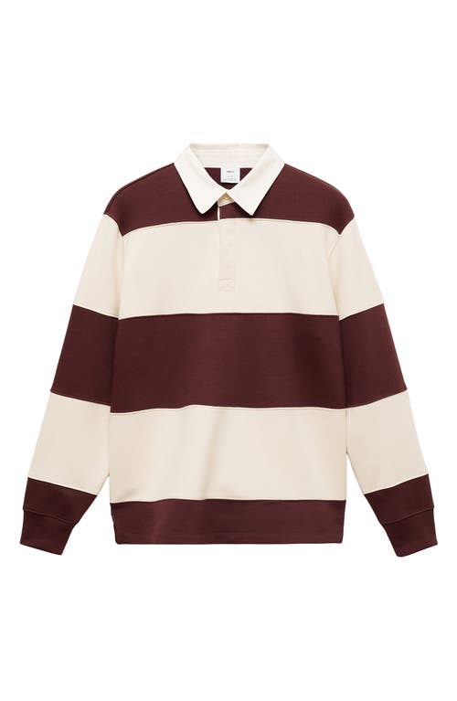 Mango Stripe Cotton Polo Sweatshirt In Burgundy