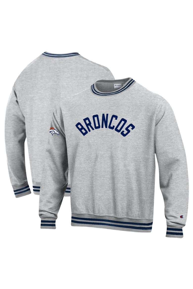 Men's Champion  Heather Gray/Navy Denver Broncos Reverse Weave Yarn Dye Sweatshirt, Main, color, Heather Gray