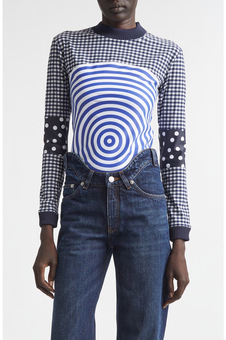 Vichy & Target Mixed Print Jersey Top, Main, color, WHITE/ NAVY