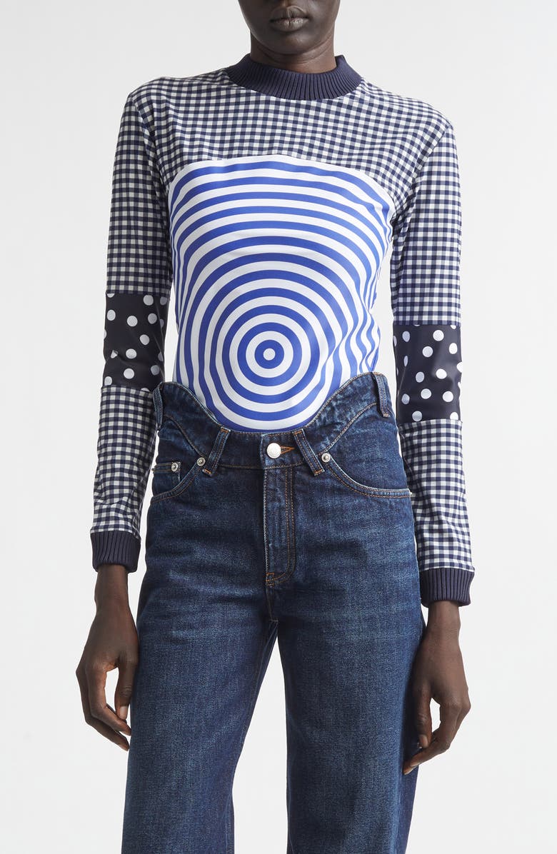Jean Paul Gaultier Vichy & Target Mixed Print Jersey Top, Main, color, 