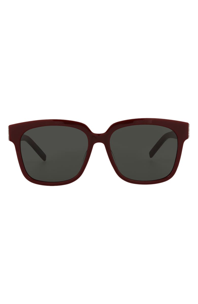 Saint Laurent 55mm Square Sunglasses, Main, color, Burgundy Grey