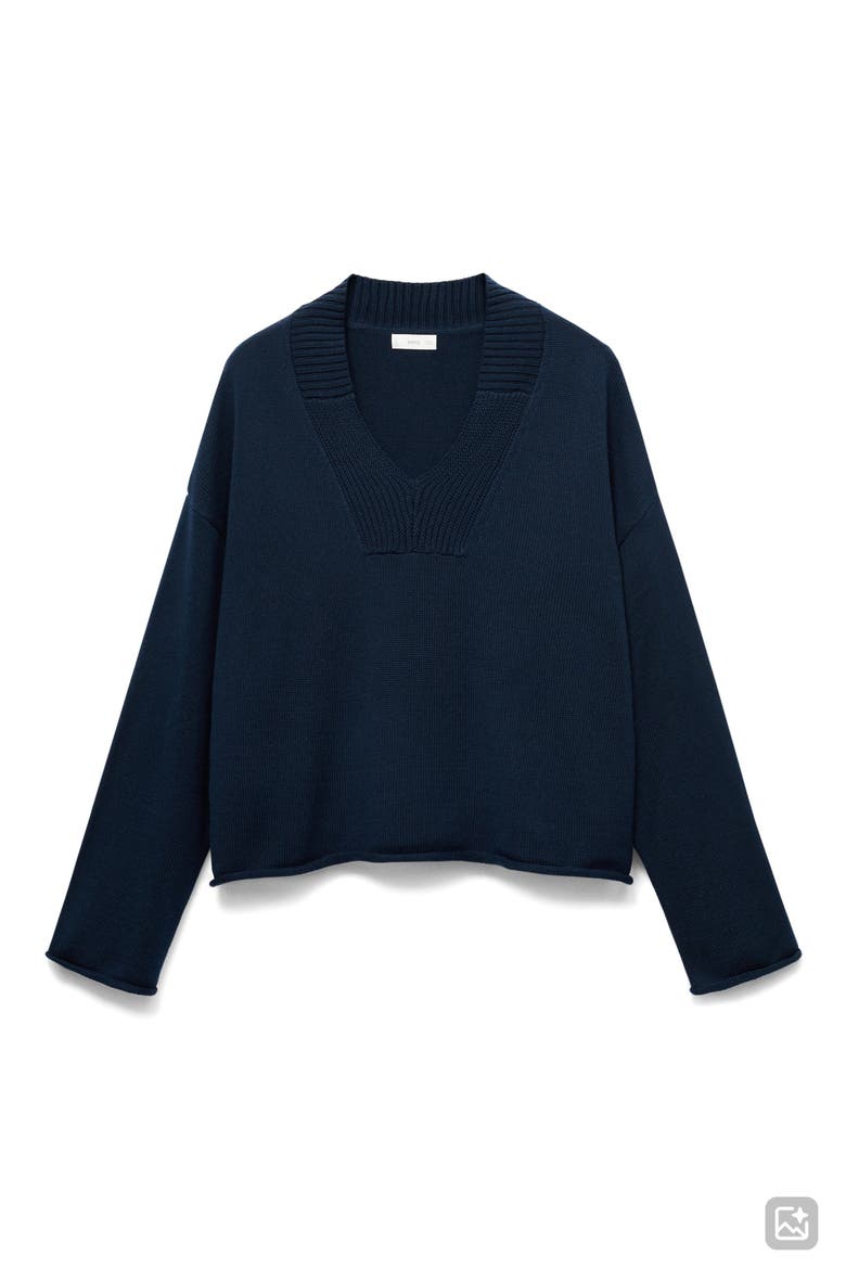 Relaxed Fit V-Neck Cotton Sweater, Alternate, color, NAVY