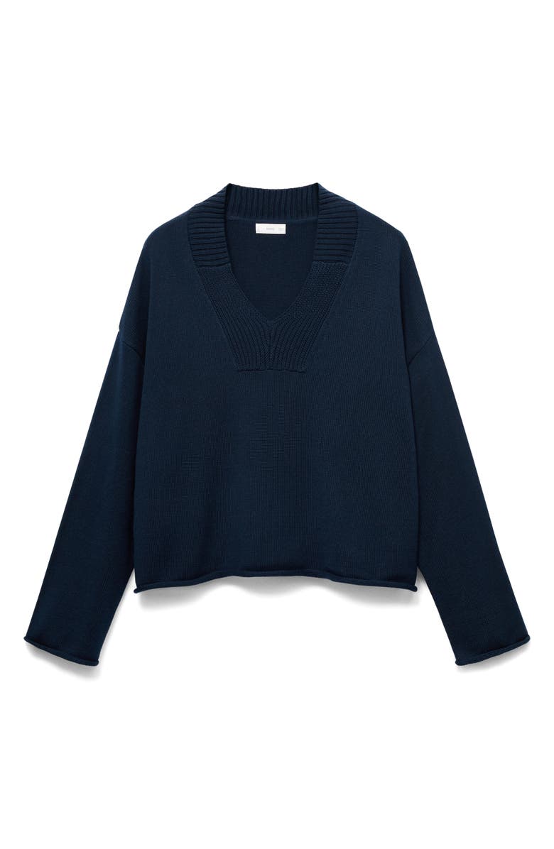 MANGO TEEN Relaxed Fit V-Neck Cotton Sweater, Alternate, color, Navy