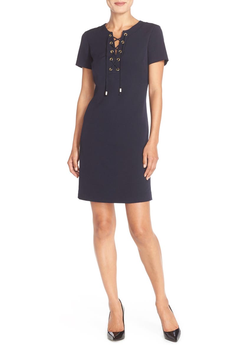 Front Lace Shift Dress, Alternate, color, NAVY